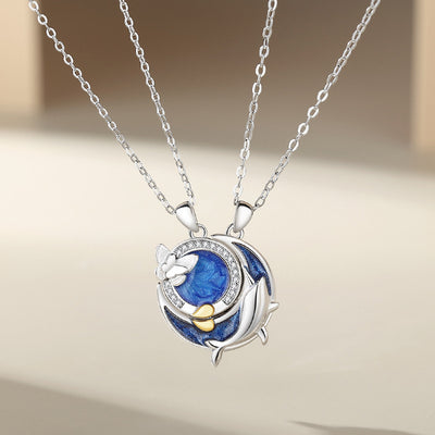 Butterfly Whale S925 Silver Puzzle Piece Necklace for Couples