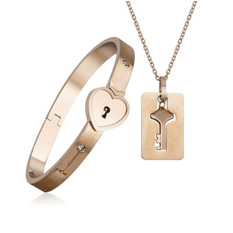 Lock Bracelet and Key Necklace - Matching Bracelet for Couples