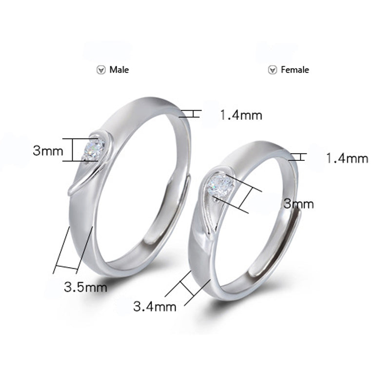Crystal Maching Heart S925 Silver Couple Rings Set