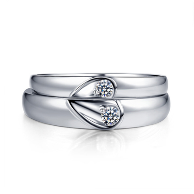 Crystal Maching Heart S925 Silver Couple Rings Set