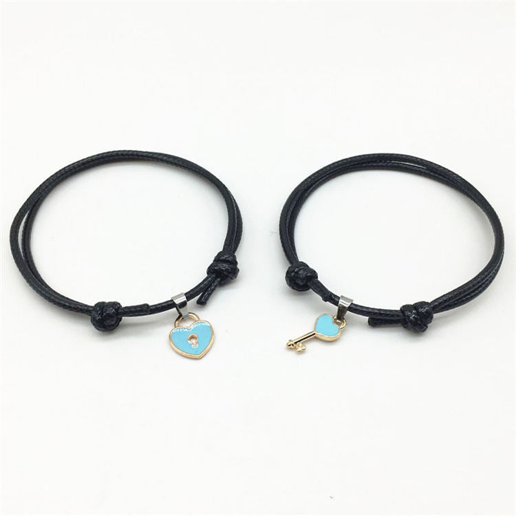 Key and Heart Lock with Adjustable Rope Couple Bracelets