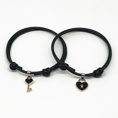 Key and Heart Lock with Adjustable Rope Couple Bracelets