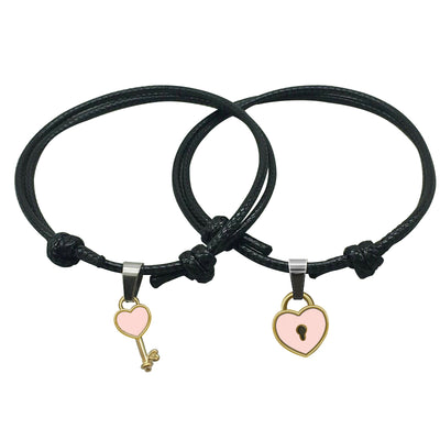 Key and Heart Lock with Adjustable Rope Couple Bracelets