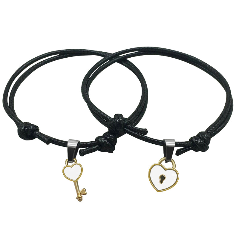 Key and Heart Lock with Adjustable Rope Couple Bracelets