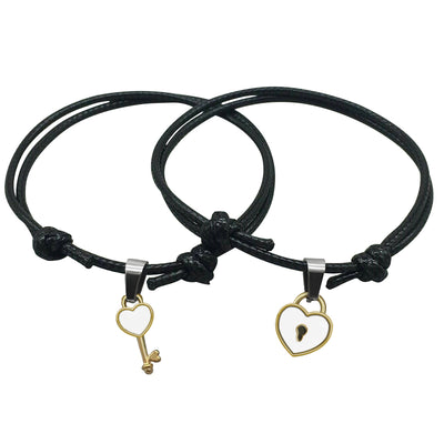 Key and Heart Lock with Adjustable Rope Couple Bracelets