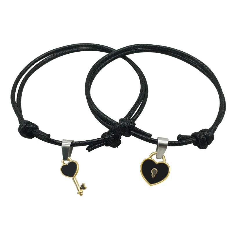 Key and Heart Lock with Adjustable Rope Couple Bracelets