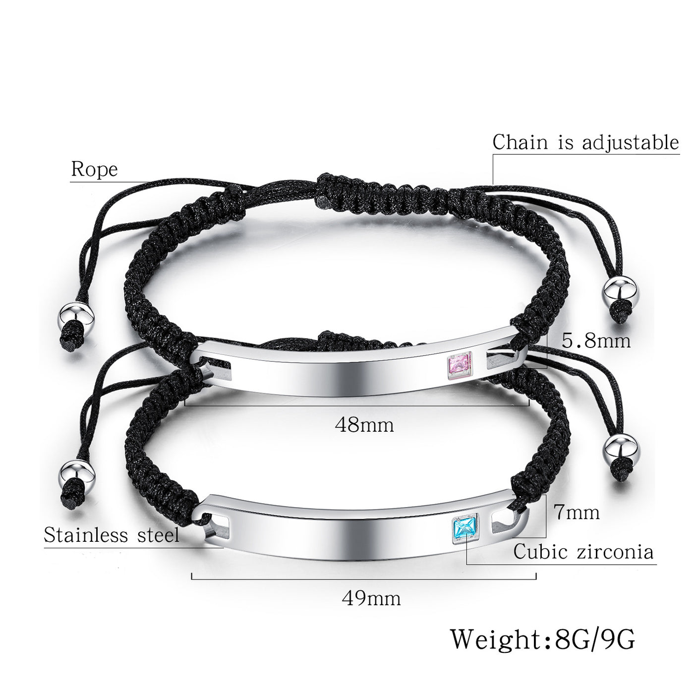 Soft Rope with Crystal Matching Bracelets