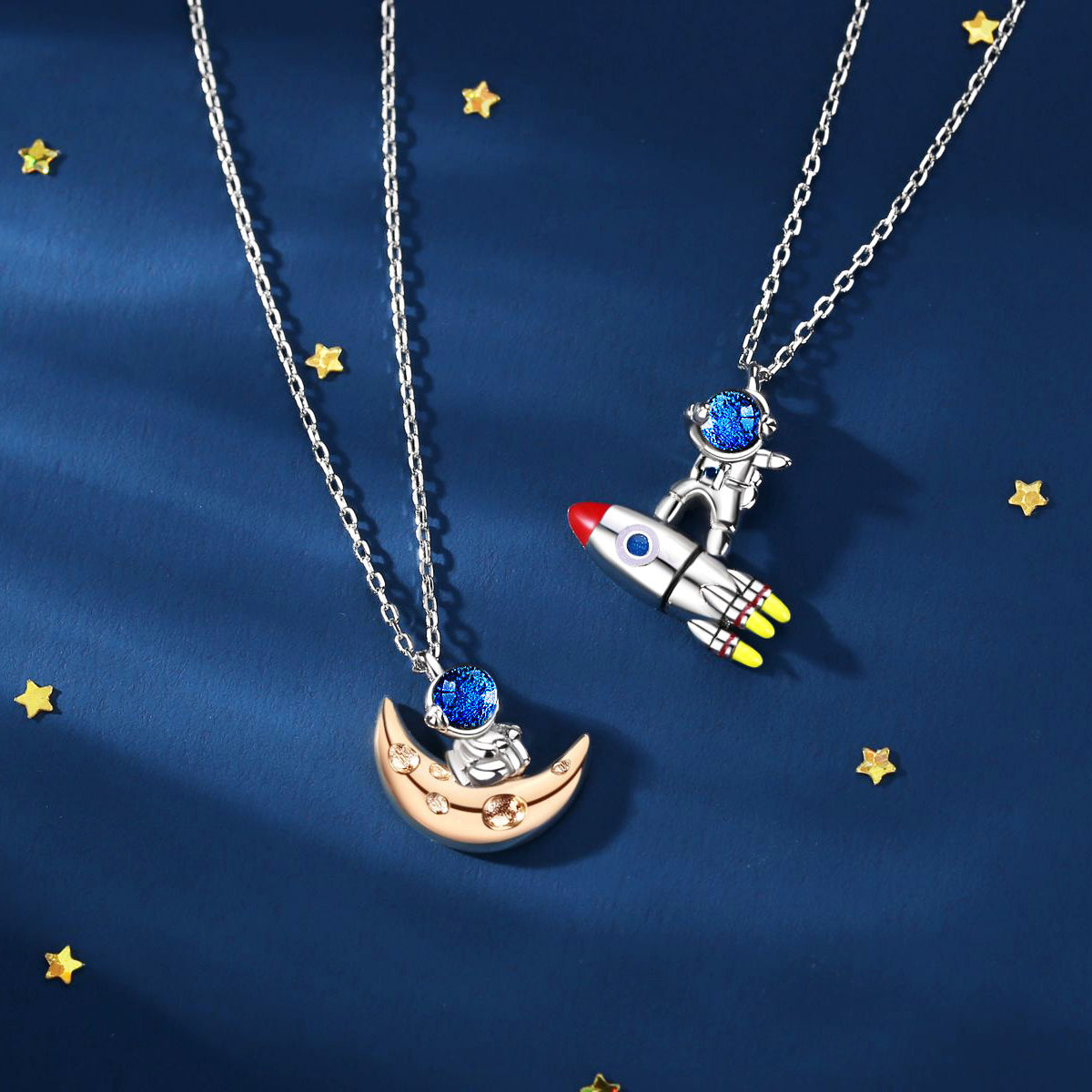 Magnetic Couple Necklace, Astronaut Matching Necklaces for Couples