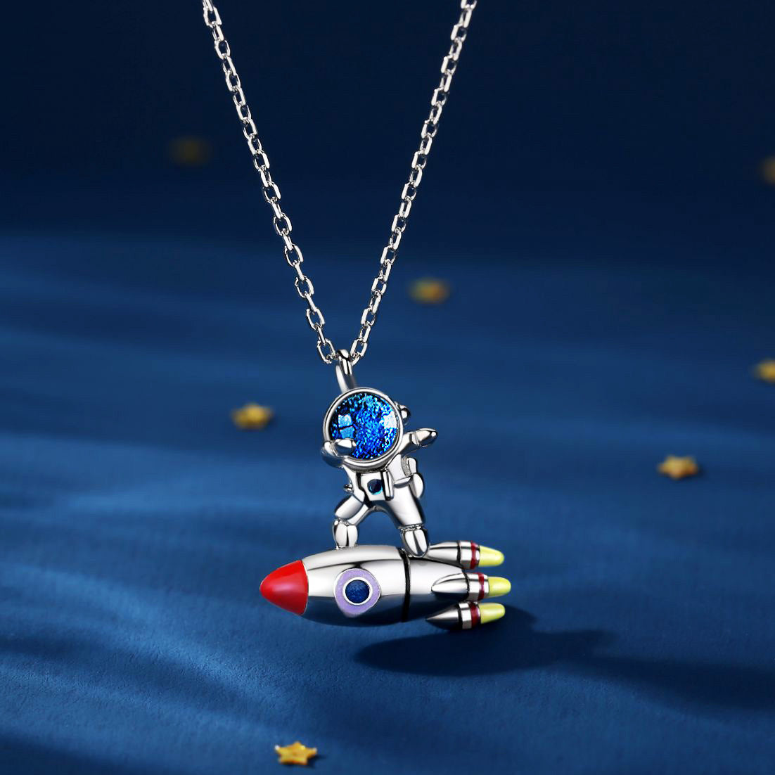 Couple Necklace - Astronaut Rocket S925 Silver Matching Necklaces 