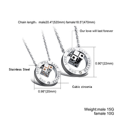 OUR LOVE WILL LAST FOREVER Crystal Cube Couple Necklaces