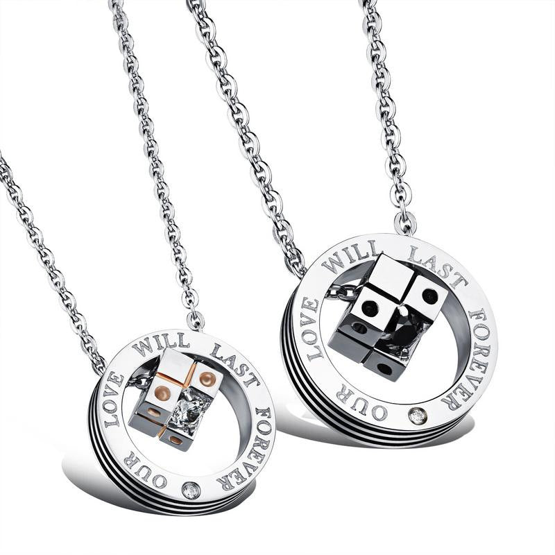 OUR LOVE WILL LAST FOREVER Crystal Cube Couple Necklaces