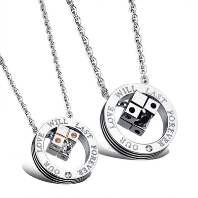 OUR LOVE WILL LAST FOREVER Crystal Cube Couple Necklaces