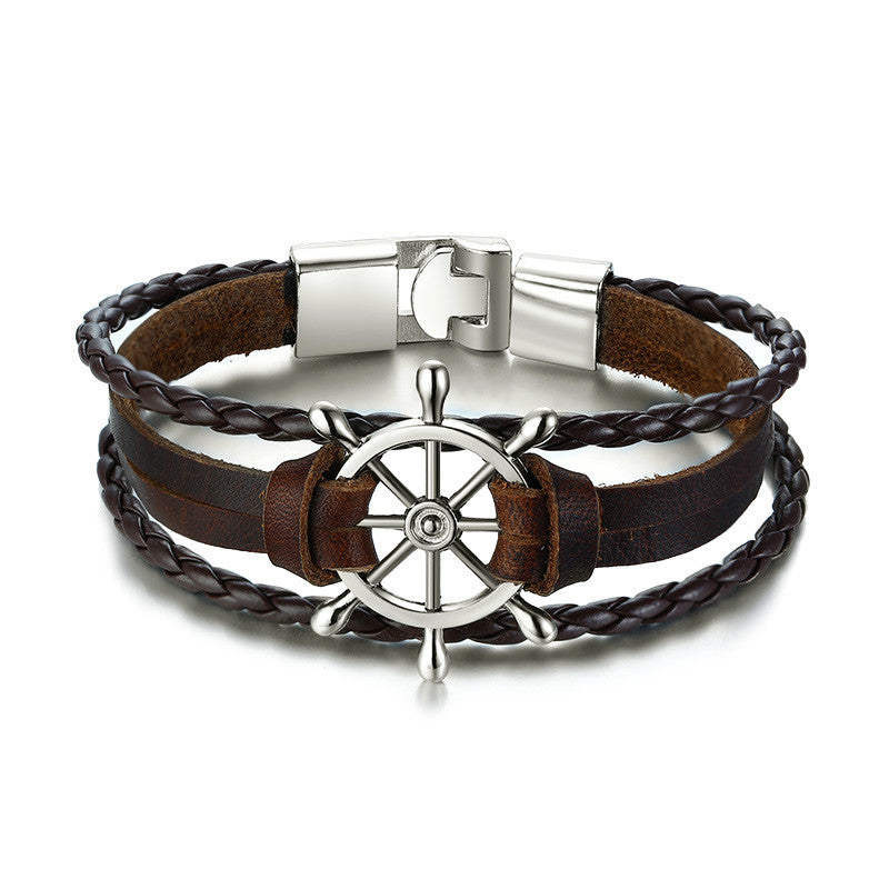 Ocean Style Leather Vintage Rudder Couples Bracelets