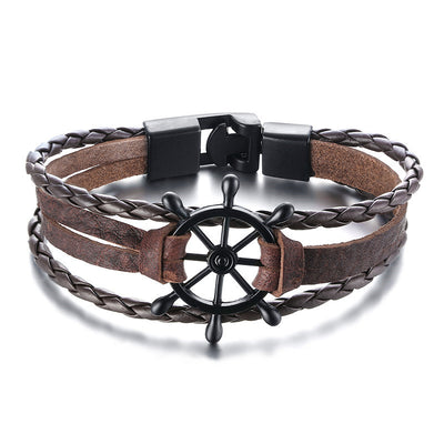 Ocean Style Leather Vintage Rudder Couples Bracelets