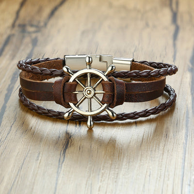 Ocean Style Leather Vintage Rudder Couples Bracelets