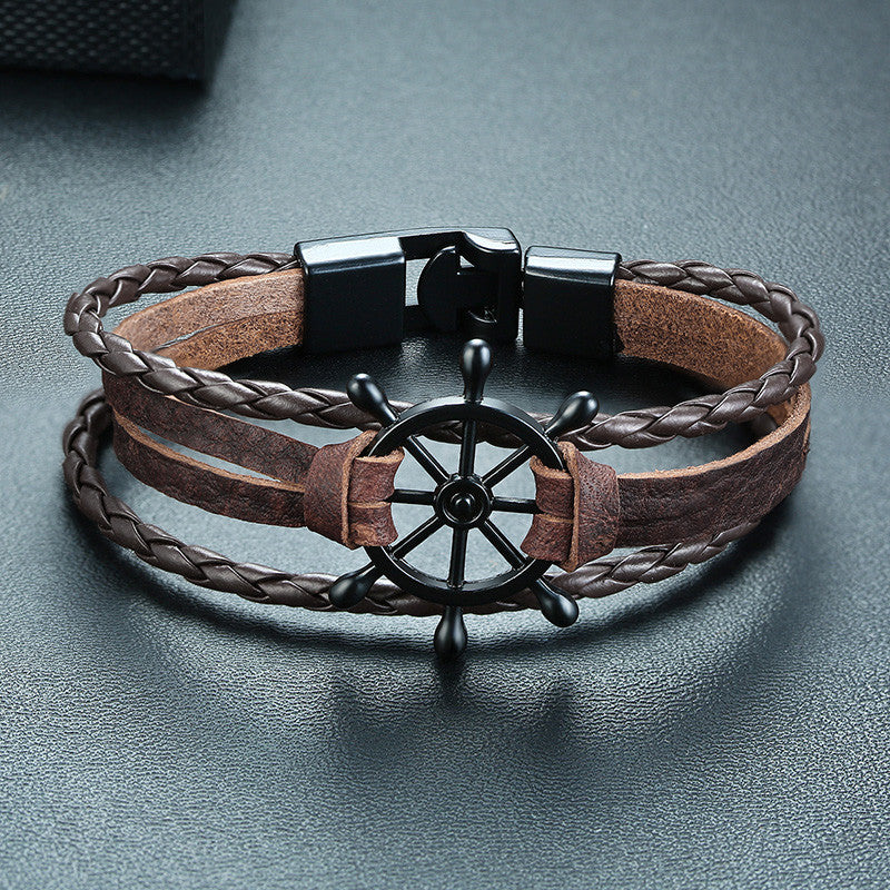 Ocean Style Leather Vintage Rudder Couples Bracelets