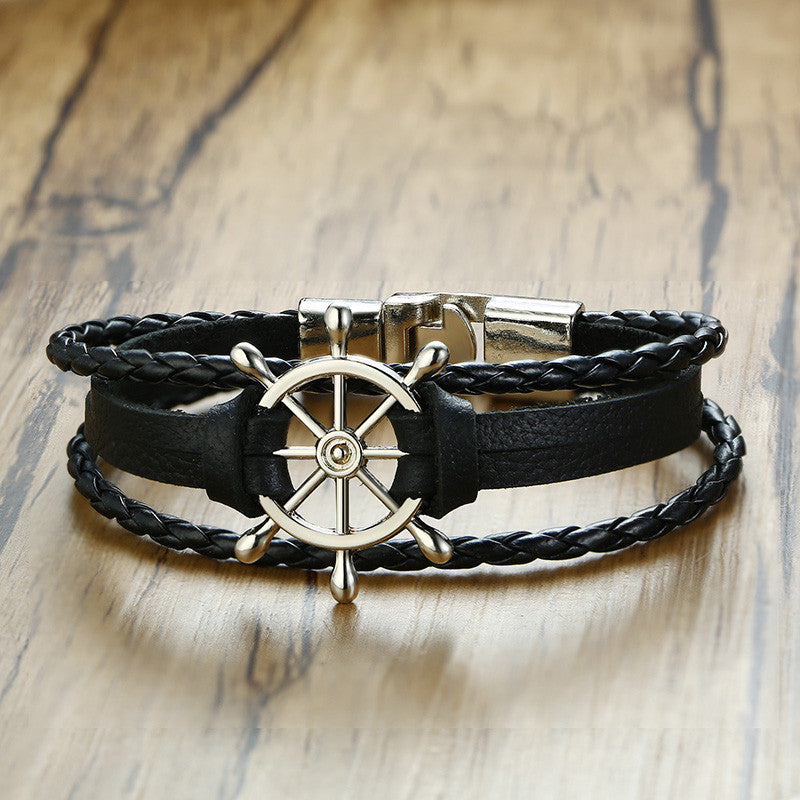 Ocean Style Leather Vintage Rudder Couples Bracelets