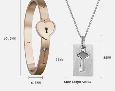 Lock Bracelet and Key Necklace - Matching Bracelet for Couples - size