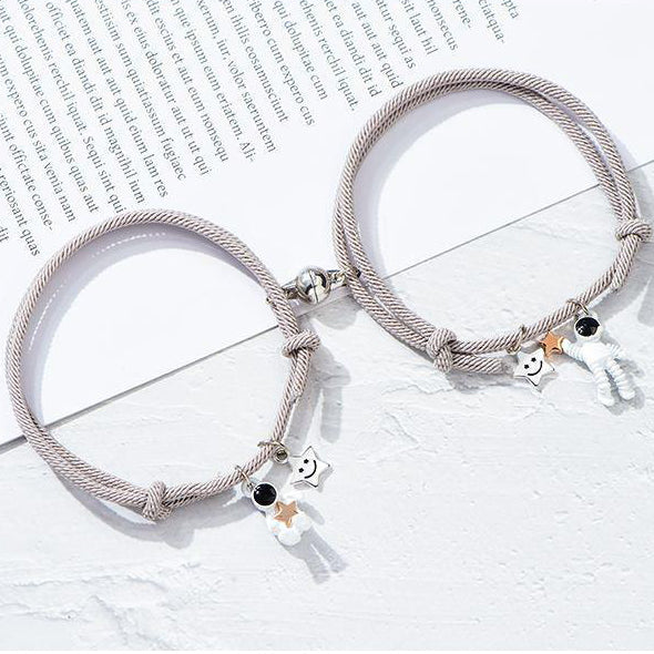 Magnetic Bracelet for Couples - White Astronaut Pendant Matching Bracelet