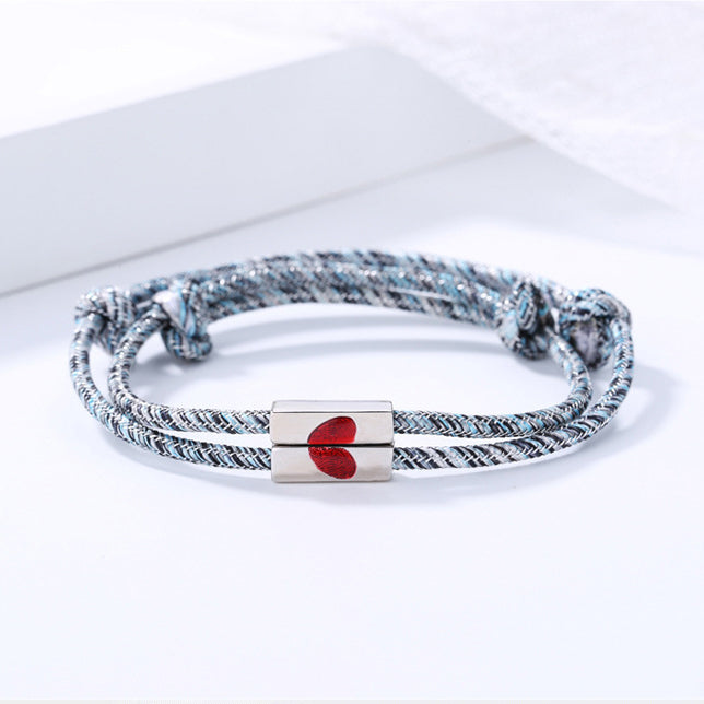 Magnetic Bracelet for Couples - Puzzle Red Heart pendant
