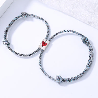 Magnetic Bracelet for Couples - Puzzle Red Heart pendant Matching Bracelet