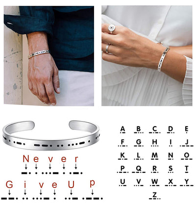 NEVER GIVE UP Morse Code Bracelet