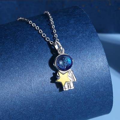 Cute Astronaut S925 Silver Relationship Necklaces - for him