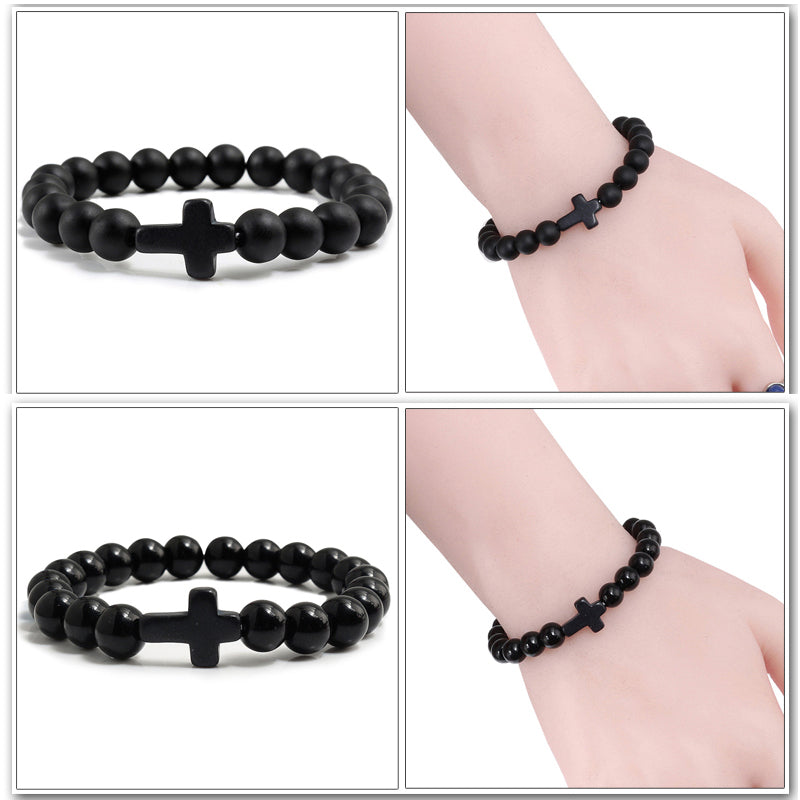Charm Natural Stone Cross Couple Bracelets
